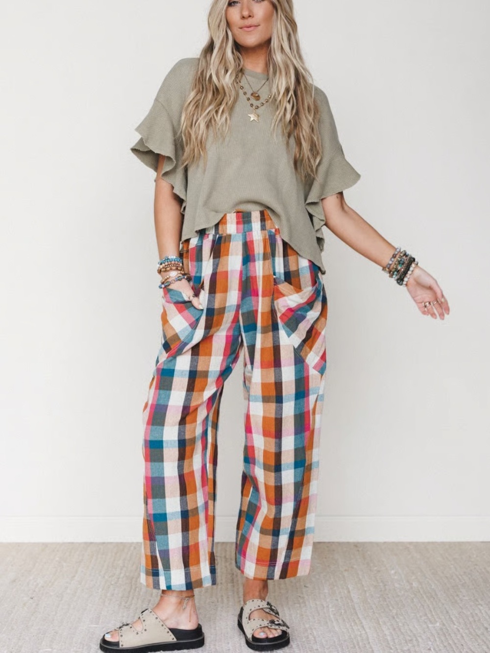 Three Bird Nest Multicolor Plaid Wide-Leg Pants